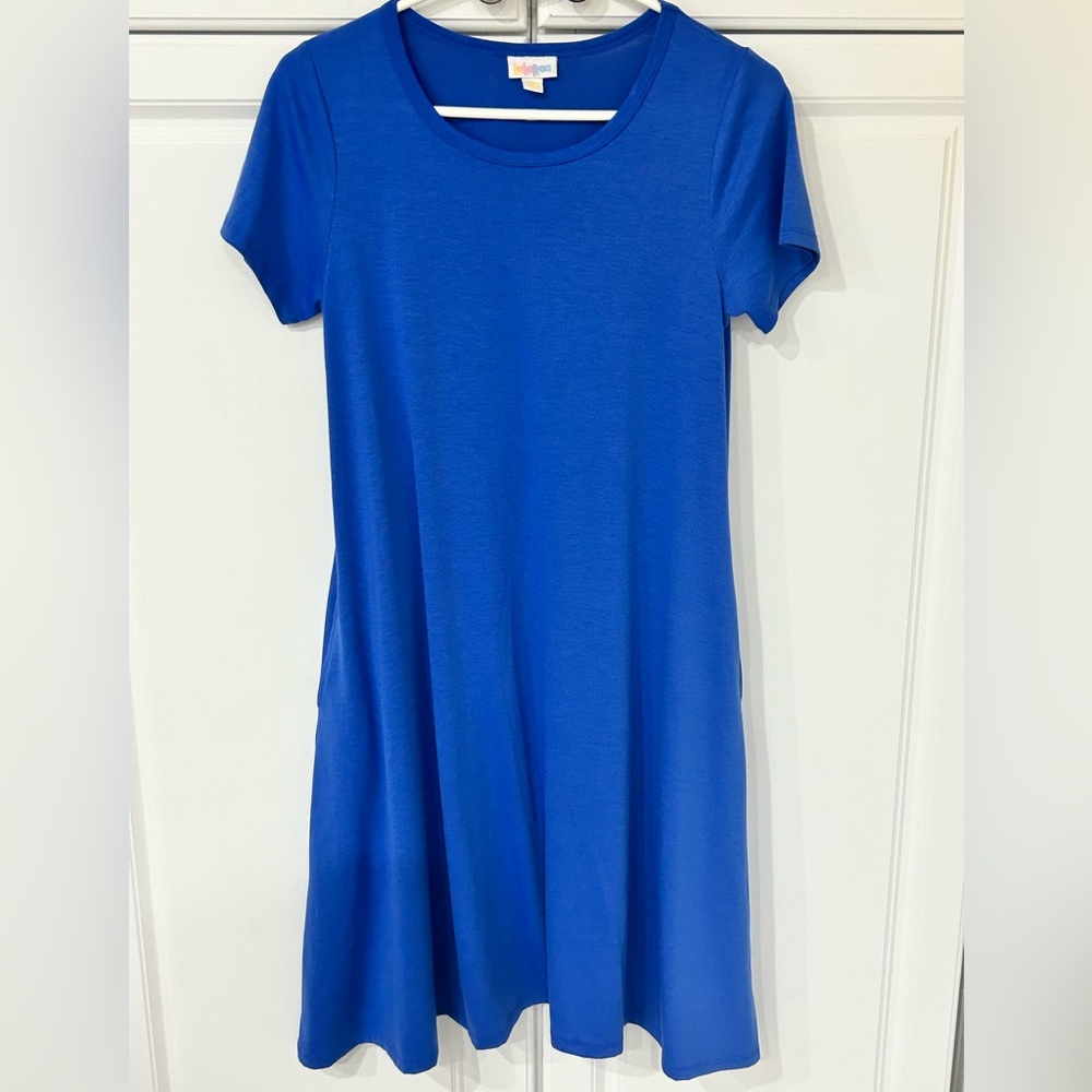 LuLaRoe Carly Dress XXS Blue w/ Pockets | Swing Tee Dress | Soft Stretch